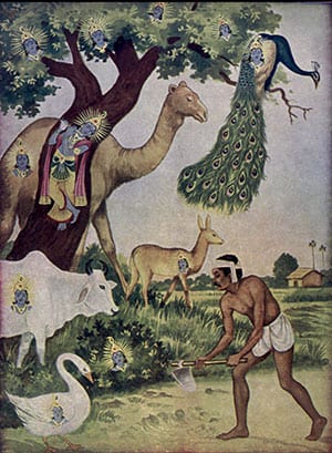 Krishna appearing in nature - illustration from 1960s Bhagavad Gita